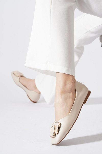 Moda Pie Sopri Wrap Buckle Blunt Toe Women's Ballerina Beige Skin