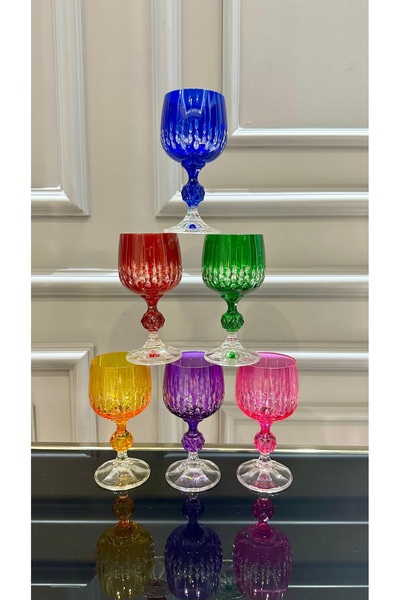 Vakıf home Bohemia Kristal Ayaklı Renkli Kesme El İşi Kahve Yanı Su Bardağı