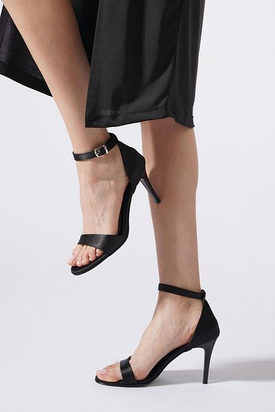 Moda Pie Tenset Single Strap Heeled Women's Shoes Black Satin