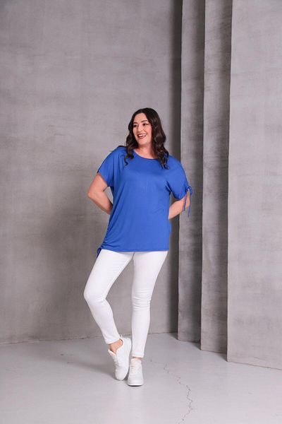 Ebsumu Women's Large Size Rope Tie Blue T-Shirt