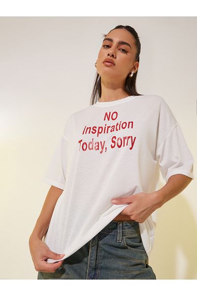 Styli Slogan Print Round Neck T-Shirt