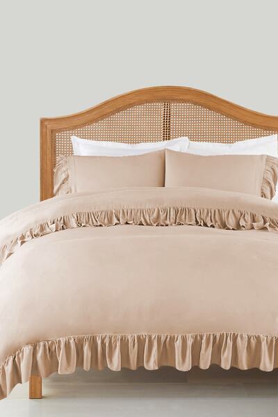RİTMOHOME Earth Color Farballi - Ruffled Cotton Vintage Hotel Series Double Duvet Cover Set