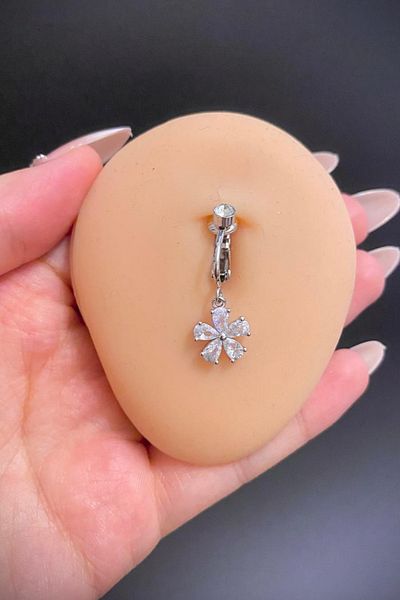 Blisse Piercing Silver Color Daisy Figured Non-Perforated Steel Belly Piercing