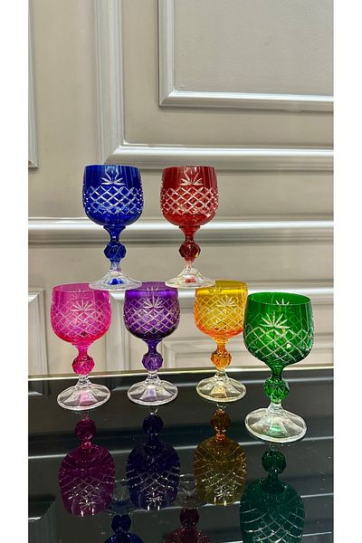 Vakıf home Bohemia Crystal Pineapple Model Colorful Cutting Handcrafted Footed Coffee Side Water Glass
