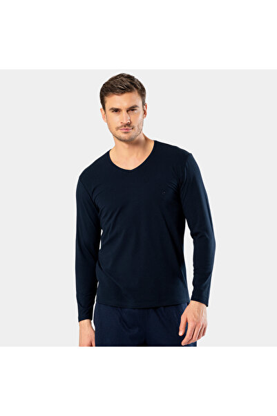 Cacharel Tricou cu mânecă lungă și decolteu în V pentru bărbați 1334/Marine