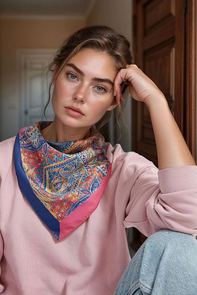 bacc Eșarfă bandană albastră cu model etnic BCNSV-2512397