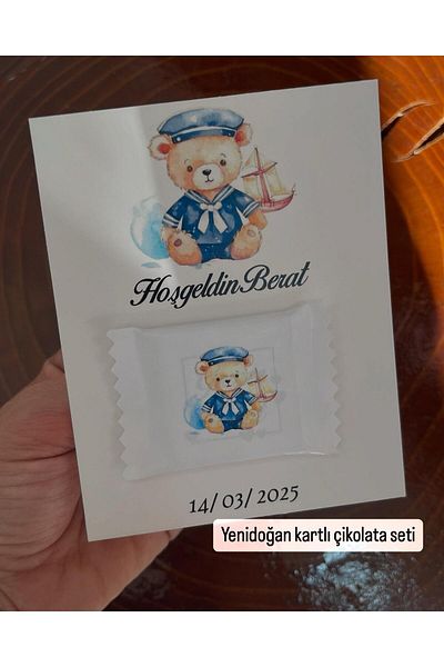 ARLetikettasarım Newborn Card Chocolate Decorated Set 50 Pieces for Baby Boy - Arletikettasarım