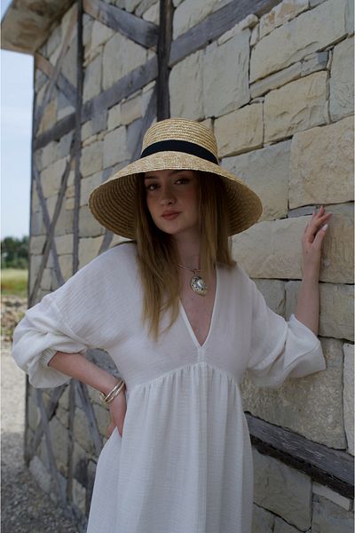 Tfifty Βαμβακερό μακρυμάνικο φόρεμα Bohemian V λαιμόκοψη