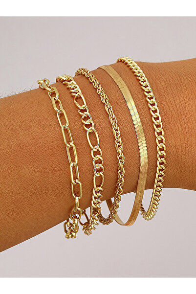 Take Two By Styli Set of 5 - Textured Chain Bracelet