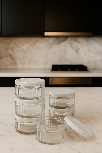 ZURİ DESİGN Set of 6 Airtight Glass Storage Containers - 140 Cc |   Off-White Lid, Leakproof Storage Container