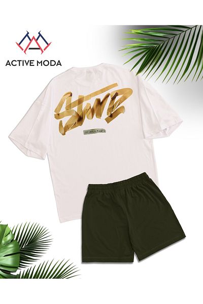 ACTIVE MODA - Men Short Sleeve Dwts7 Printed Tshirt-Shorts Set Large Size 2Pcs Oversized