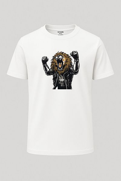 nirvoda Tricou unisex cu decolteu rotund cu imprimeu cu leu în stil metal