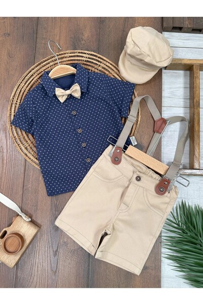 Bolly Baby Linen Cotton Bow Tie Suspender Belt Hat Shirt Shorts 6-24 Months Summer Baby Boy Set