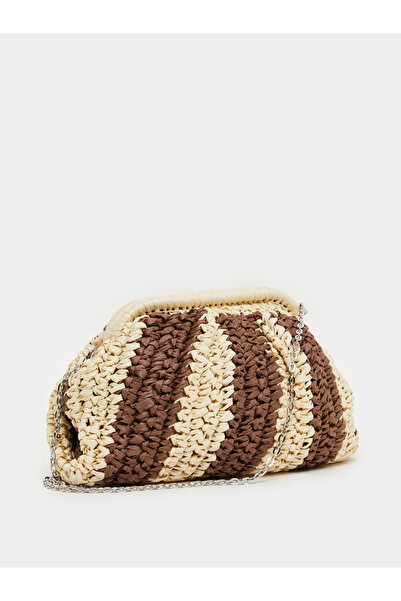 Styli Weave Design Straw Clutch with Chain Strap