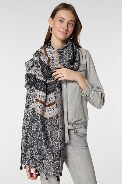 bacc Black Ethnic Patterned Tassel Shawl Bcnsv-2515081