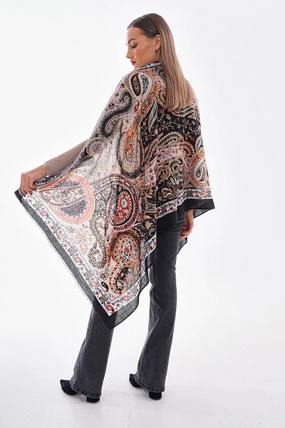 bacc Black Paisley Patterned France Fabric Varaklı Shawl Bcnsv-2515175