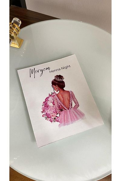ARLetikettasarım Henna Night Pink Dress Wedding Dress Card 8X12 cm 63 Pieces - Butiksosyal