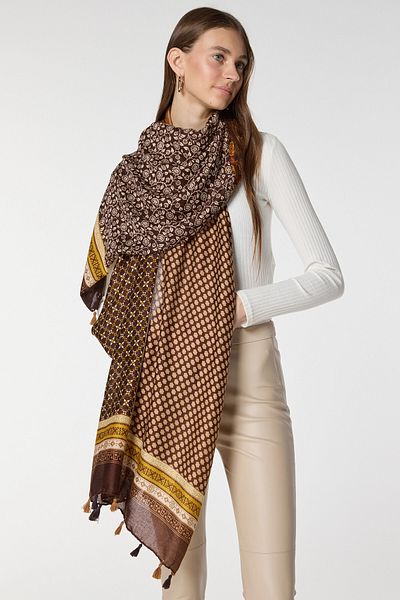 bacc Camel Ethnic Patterned Tassel Shawl Bcnsv-2515083