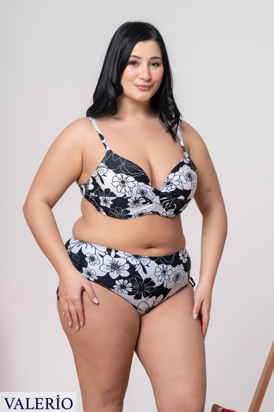 valerio Siyah çiçek desenli büyük beden bikini takımı