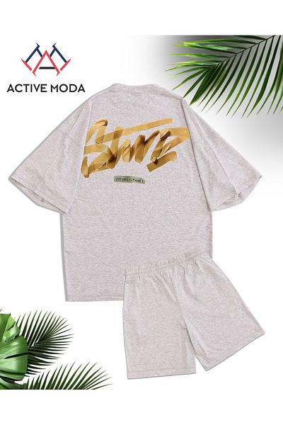 ACTIVE MODA - طقم تي شيرت وشورت رجالي بأكمام قصيرة DWTS7 مقاس كبير 2 قطعة مقاس كبير