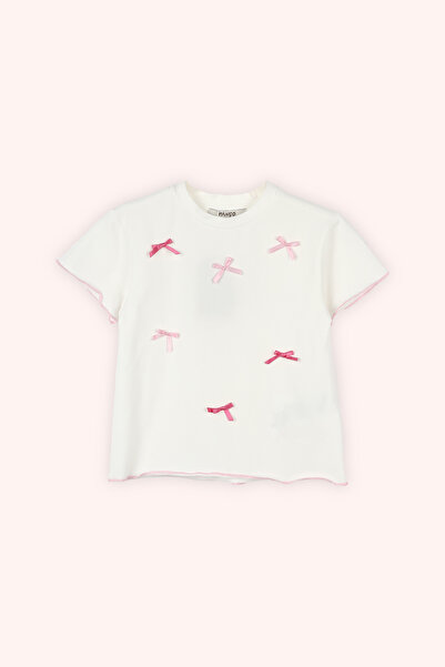 Panço Kız Bebek Kol Ve Etek Ucuz Dikiş Detaylı Yumuşak Dokulu Ekru Tişört