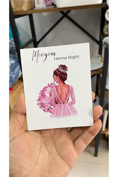 ARLetikettasarım Henna Night Pink Dress Wedding Dress Card 8X12 cm 63 Pieces - Butiksosyal