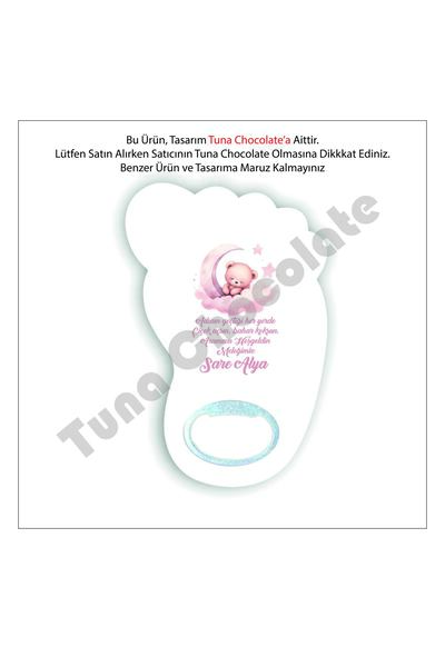 Tuna Chocolate Çikolata & Hediyelik 25 Adet Kişiye Özel Baskılı Bebek ayağı M...