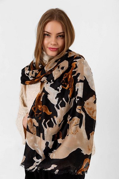 bacc Black Deer Patterned Shawl Bcnsv-2515056