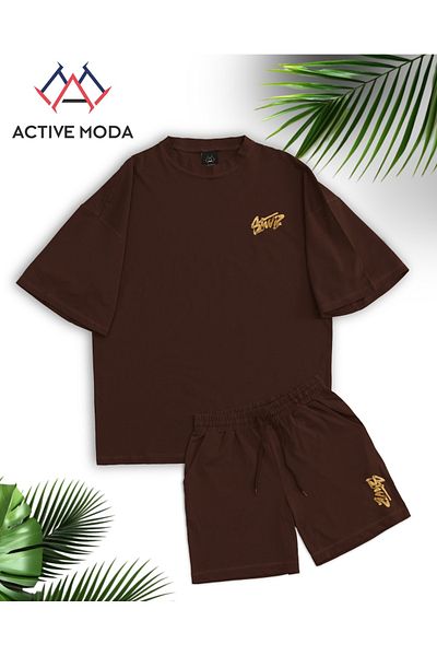 ACTIVE MODA - طقم تي شيرت وشورت رجالي بأكمام قصيرة DWTS7 مقاس كبير 2 قطعة مقاس كبير