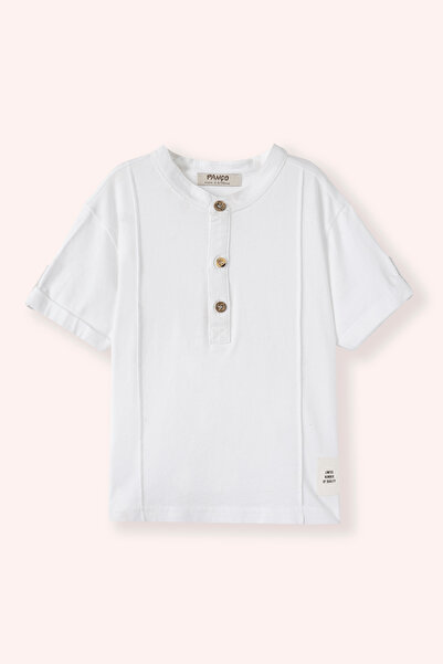 Panço Erkek Bebek Etiket Detaylı Kısa Kollu Beyaz Tişört