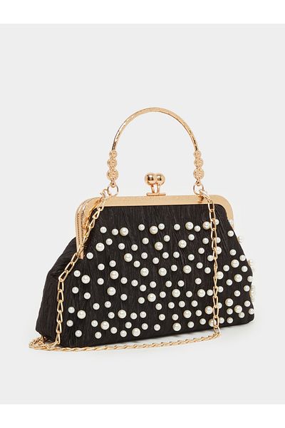 Styli Black Pearl Embellished Clutch