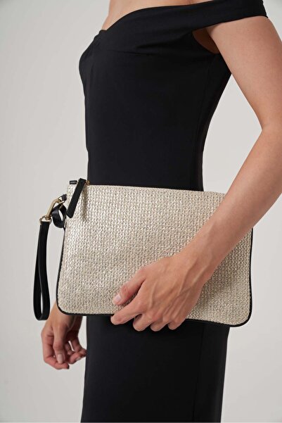 UTOPIAN Hasır Doku Deri Clutch