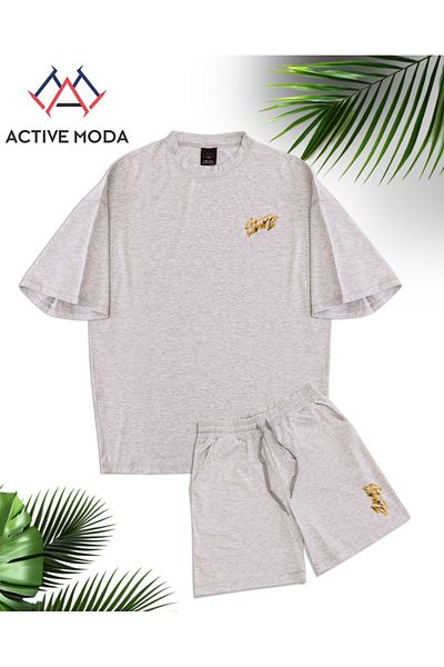 ACTIVE MODA - طقم تي شيرت وشورت رجالي بأكمام قصيرة DWTS7 مقاس كبير 2 قطعة مقاس كبير