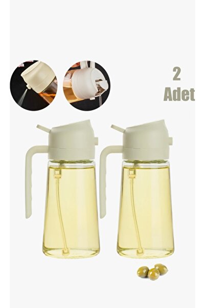 Beyza 2’li çift fonksiyonlu Cam Yağdanlık 450ml kulplu zeytinyağ, sıvıyağ, si...