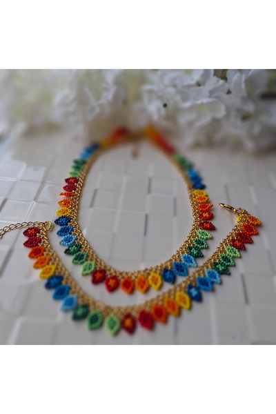 azra takı tasarım El yapımı boncuk işi,otantik etnik bohem kısa kadın kolye v...