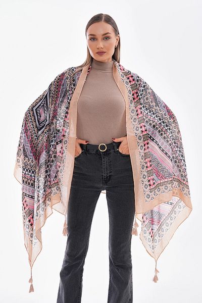 bacc Beige Patterned Tassel Shawl Bcnsv-2515239