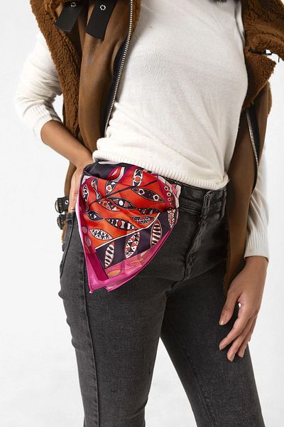 bacc Pink Patchwork Patterned Bandana Scarf Bcnsv-2515140