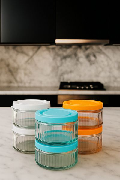 ZURİ DESİGN Set of 6 Airtight Glass Storage Containers - 140 Cc |   Mixed Lid, Leakproof Storage Container Multi-Purpose