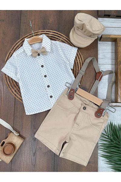 Bolly Baby Linen Cotton Bow Tie Suspender Belt Hat Shirt Shorts 6-24 Months Summer Baby Boy Set