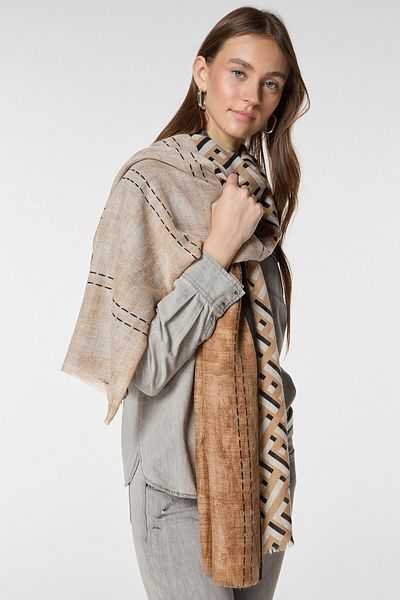 bacc Ecru Ethnic Patterned Shawl Bcnsv-2515094