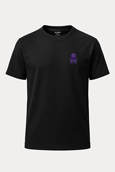 nirvoda Μπλουζάκι Unisex Μωβ με στάμπα Octopus - Crew Neck, Loose Fit