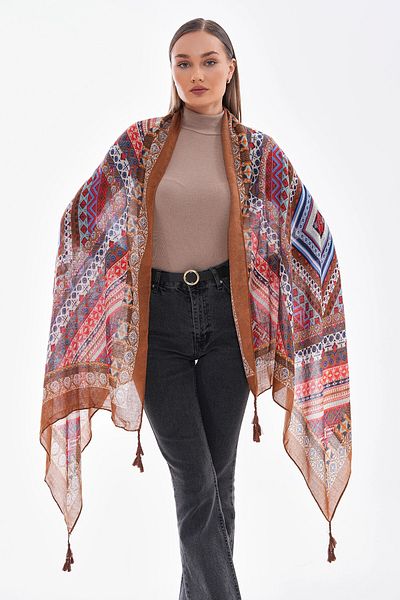 bacc Coffee Patterned Tassel Shawl Bcnsv-2515239