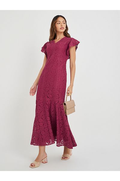 Styli Lace Frill Sleeves Mermaid Maxi Dress