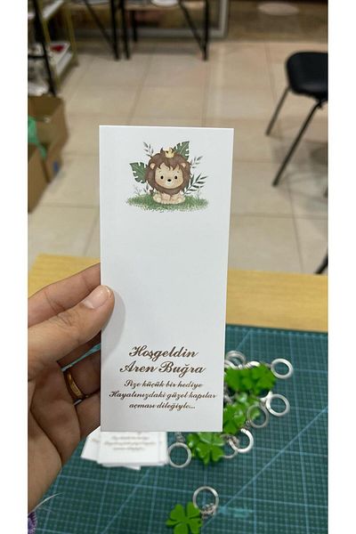 ARLetikettasarım Welcome Written Newborn Candle Card 5X12 cm with Lion Image - Arletikettasarım