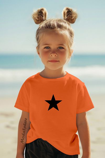 ModaSphere Crew Neck Black Star Printed Girl's T-Shirt
