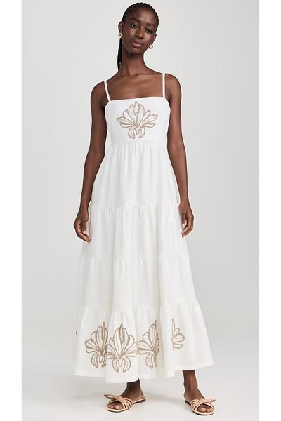 FASHION COCKTAIL Κομψό Μακρύ Φόρεμα Παραλίας με Χρυσό Κέντημα Φύλλο Κρεμάστρα