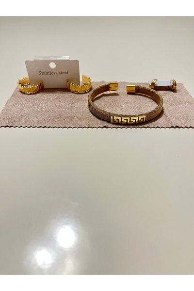 mini cadde Stainless Steel Jewelry Set Earrings and Bangle