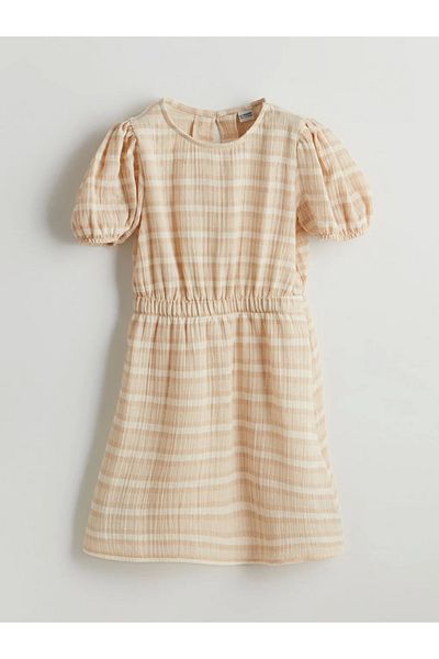 LC Waikiki Lcw Kids Ecru Crew Neck Girl's Dress