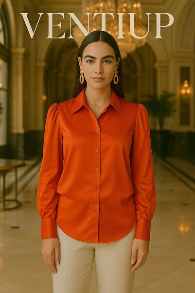 VENTİUP Alya İpek Saten Gömlek – Mercan