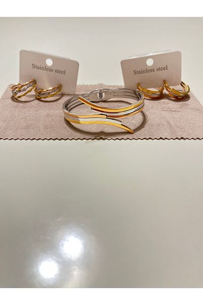 mini cadde Stainless Steel Jewelry Set Earrings and Bangle